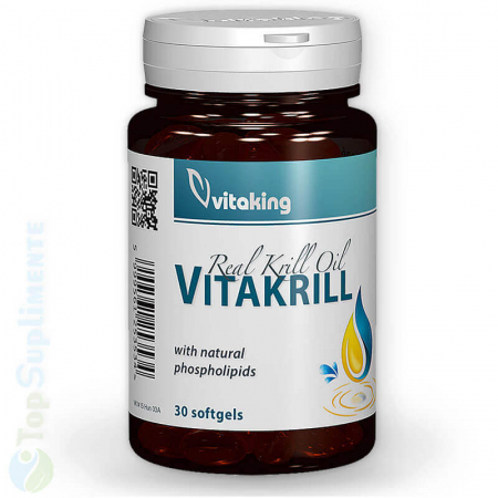 Vitamine pentru ochi - VitaKrill ulei pește Krill 30 capsule, acizi grași Omega 3-6-9, fosfolipide, colesterol, articulații, inimă, circulație, creier (Vitaking)