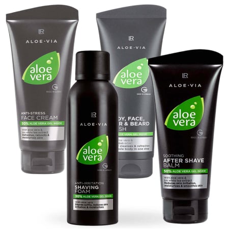 Cosmetice barbati - Set barbierit barbati cu aloe vera LR spuma de ras after shave crema anti stress, sampon LR TopSuplimente