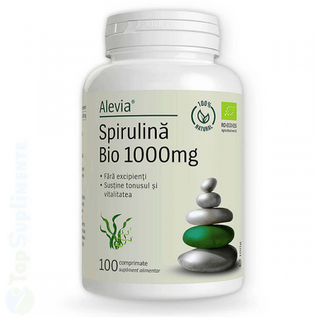 Suplimente alimentare - Spirulina Bio 1000mg capsule pastile energie detoxifiere Alevia 100cps TopSuplimente