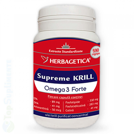 Vitamine pentru ochi - Ulei de krill Supreme Krill Oil Omega 3 Forte capsule Herbagetica - TopSuplimente