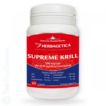 Vitamine pentru ochi - Ulei de krill Supreme Krill Oil Omega 3 Forte capsule Herbagetica - TopSuplimente