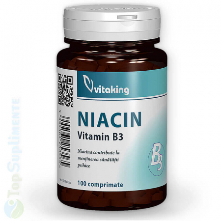 Vitamina B3 niacină 100mg. 100 comprimate, alimentație, metabolism proteine, glucide, lipide, sistem nervos, psihic, glicemie (Vitaking) [0]