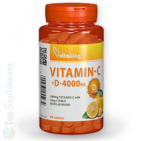 Vitamina C-1000 si D3 4000UI cu bioflavonoide Vitaking 90cps TopSuplimente