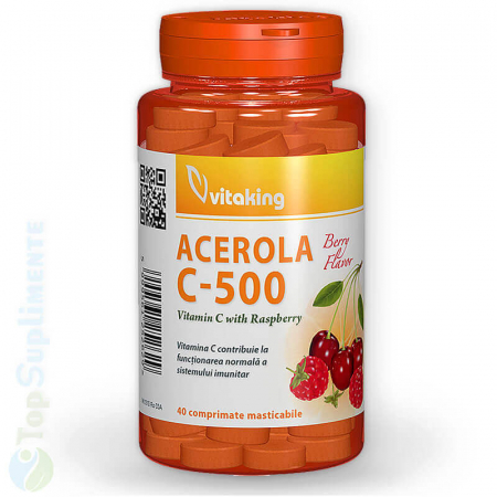 Suplimente antioxidanti - Vitamina C 500gr. cu acerola Vitaking tablete masticabile, imunitate, creștere, dezvoltare, oase, dinți, răceli, viroze