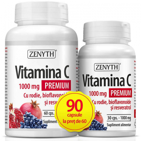 Suplimente antioxidanti - Vitamina C 1000 Premium rodie bioflavonoide resveratrol pastile Zenyth 60+30 capsule TopSuplimenteTopSuplimente