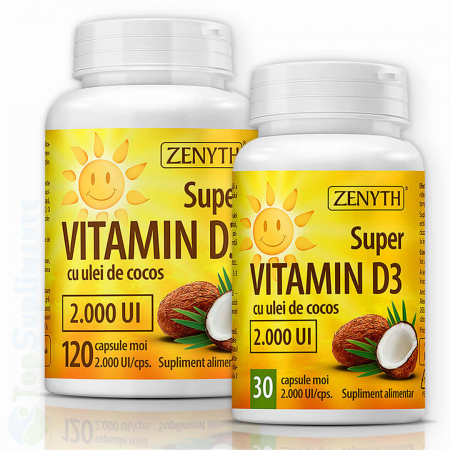 Pastile de memorie - Vitamina D3 2000 ulei de cocos MCT oil pastile oase muschi imunitate Zenyth 120+30 capsule TopSuplimente