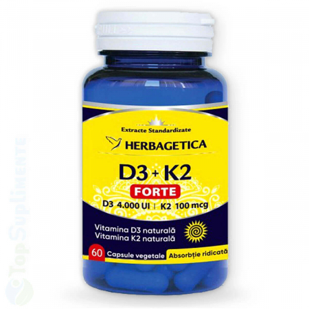 Suplimente articulatii - Vitamina D3 + K2 Forte pastile capsule oase imunitate Herbagetica - TopSuplimente