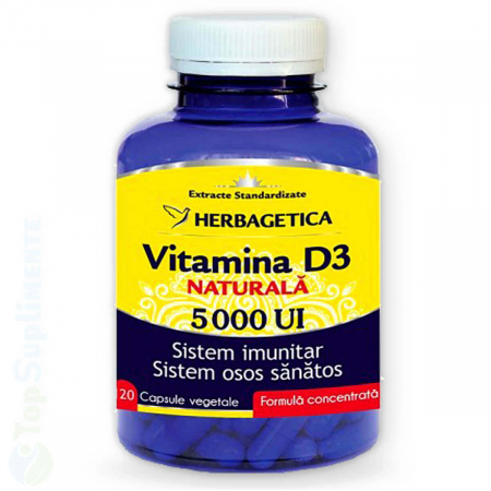 Vitamine si minerale - Vitamina D3 Naturala Forte 5000UI capsule pastile oase imunitate Herbagetica 30cps TopSuplimente