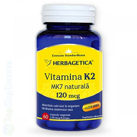 Vitamine si minerale - Vitamina K2 MK7 naturala cu D3 pastile pentru oase si inima Herbagetica - TopSuplimente