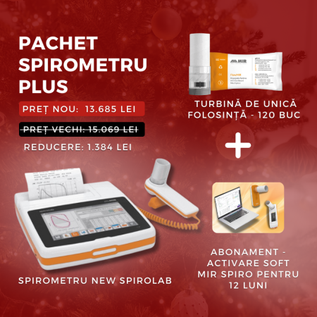 Pachet Spirometru plus  - Spirometru New Spirolab + Turbine unica folosinta 120 buc + Abonament 12 luni
