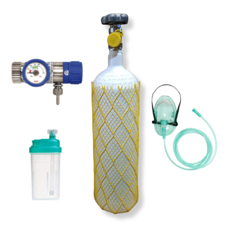 Butelii oxigen medical - Set Oxigenoterapie cu butelie oxigen medical 3 litri, reductor de presiune, umidificator & masca
