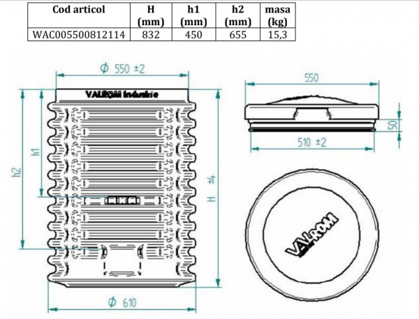 Camin apometru eco D550 H=800 instalatie 3/4" contor DN20 capac [2]