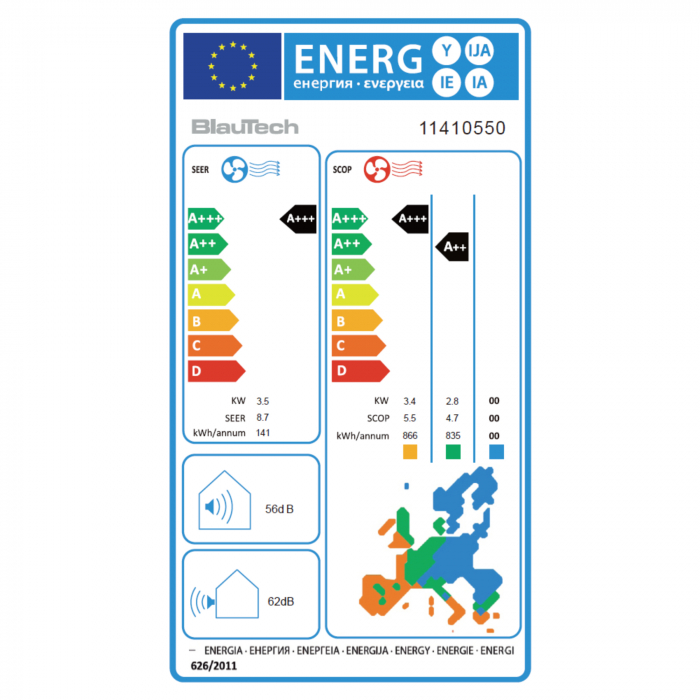 Aparat aer conditionat inverter split, 12000 BTU, A+++, gri, WiFi, cu micropori, racire-incalzire, dezumidificare, lumina UVC, silentios, design elegant, BlauTech Premium Plus [3]