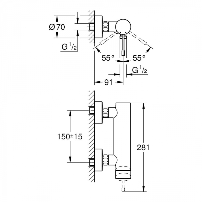 Baterie baie dus, Grohe Essence 33636001, monocomanda, montaj aplicat, finisaj cromat [3]