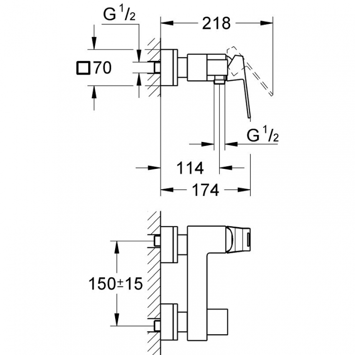 Baterie baie dus, Grohe Eurocube 23145000, monocomanda, montaj aplicat, finisaj cromat [3]