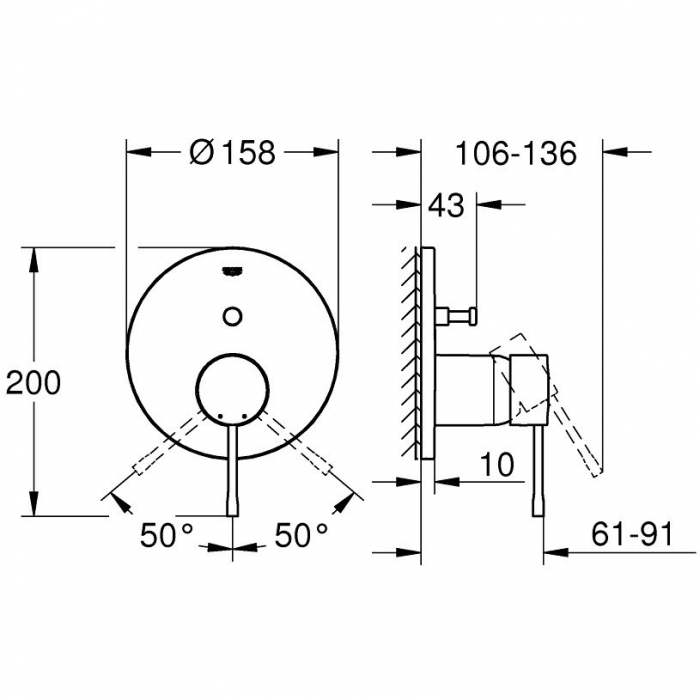 Baterie baie incastrata pentru cada / dus, Grohe Essence 24058001, montaj incastrat, monocomanda, finisaj cromat [2]