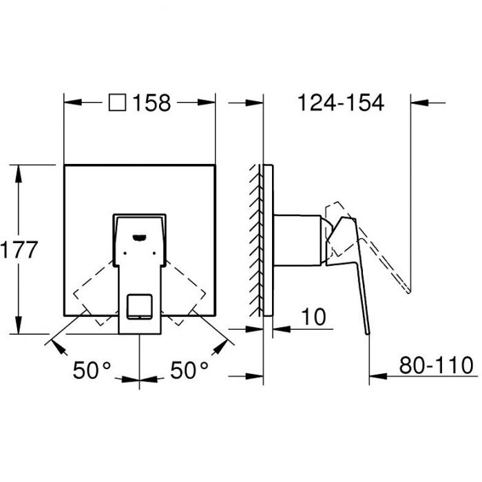 Baterie baie incastrata, pentru dus, Grohe Eurocube 24061000, monocomanda, finisaj cromat [2]
