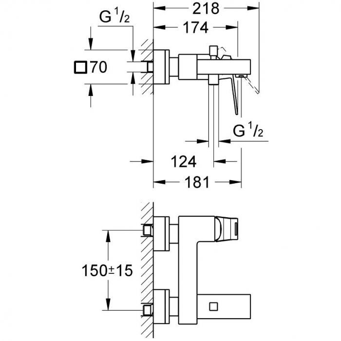Baterie baie, pentru cada/dus, Grohe Eurocube 23140000, monocomanda, montaj aplicat, finisaj cromat [3]