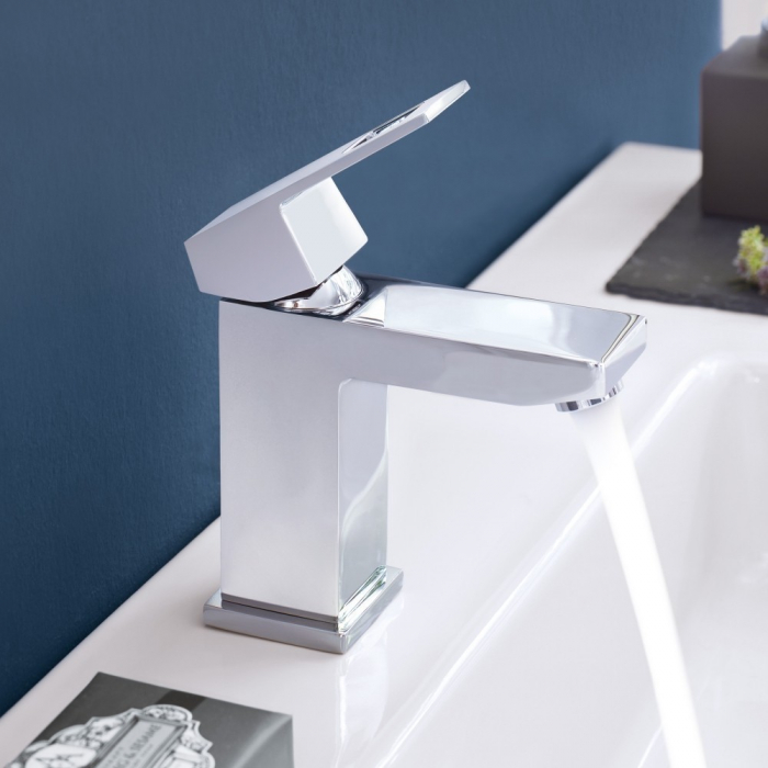 Baterie baie pentru lavoar, Grohe Eurocube 23127000, stativa, monocomanda, alama, finisaj cromat, cu ventil [2]