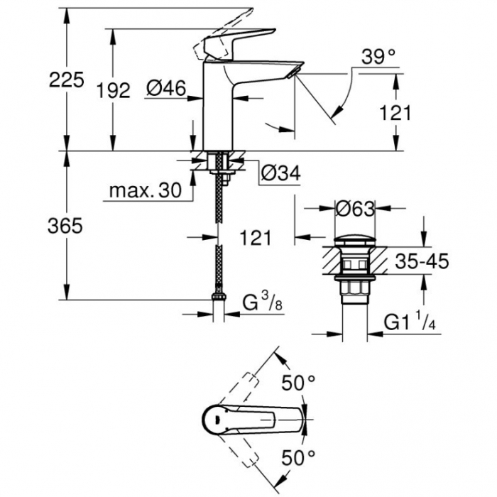 Baterie baie pentru lavoar, Grohe Eurosmart 233222433, montaj stativ, monocomanda, finisaj negru mat [3]