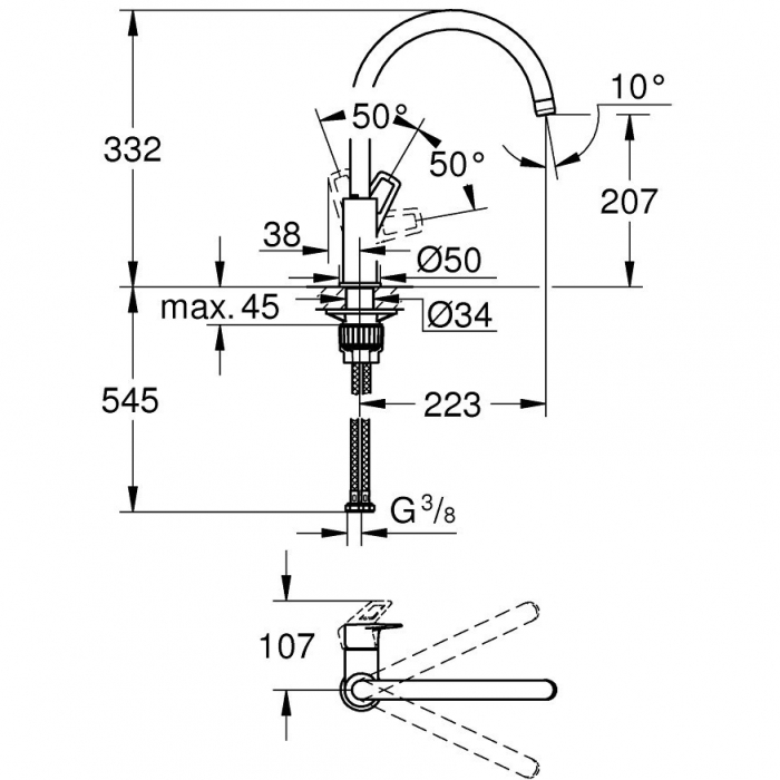 Baterie bucatarie, Grohe BauLoop 31368001, stativa, monocomanda, alama, finisaj cromat [2]