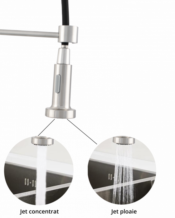 Baterie bucatarie INOX cu pipa arc si functie dus [4]
