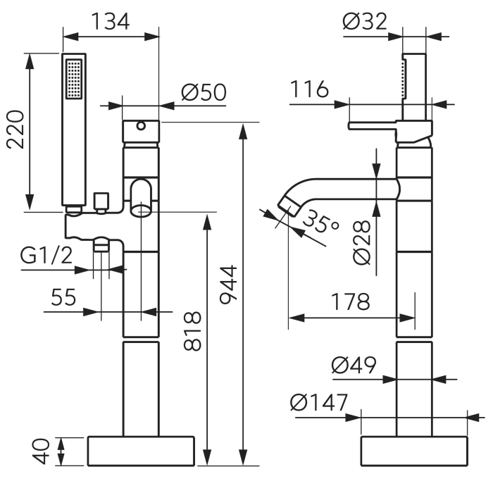 Baterie cadă-duș cu montaj pe pardoseală GUN METAL FERRO CIRICULUS [2]