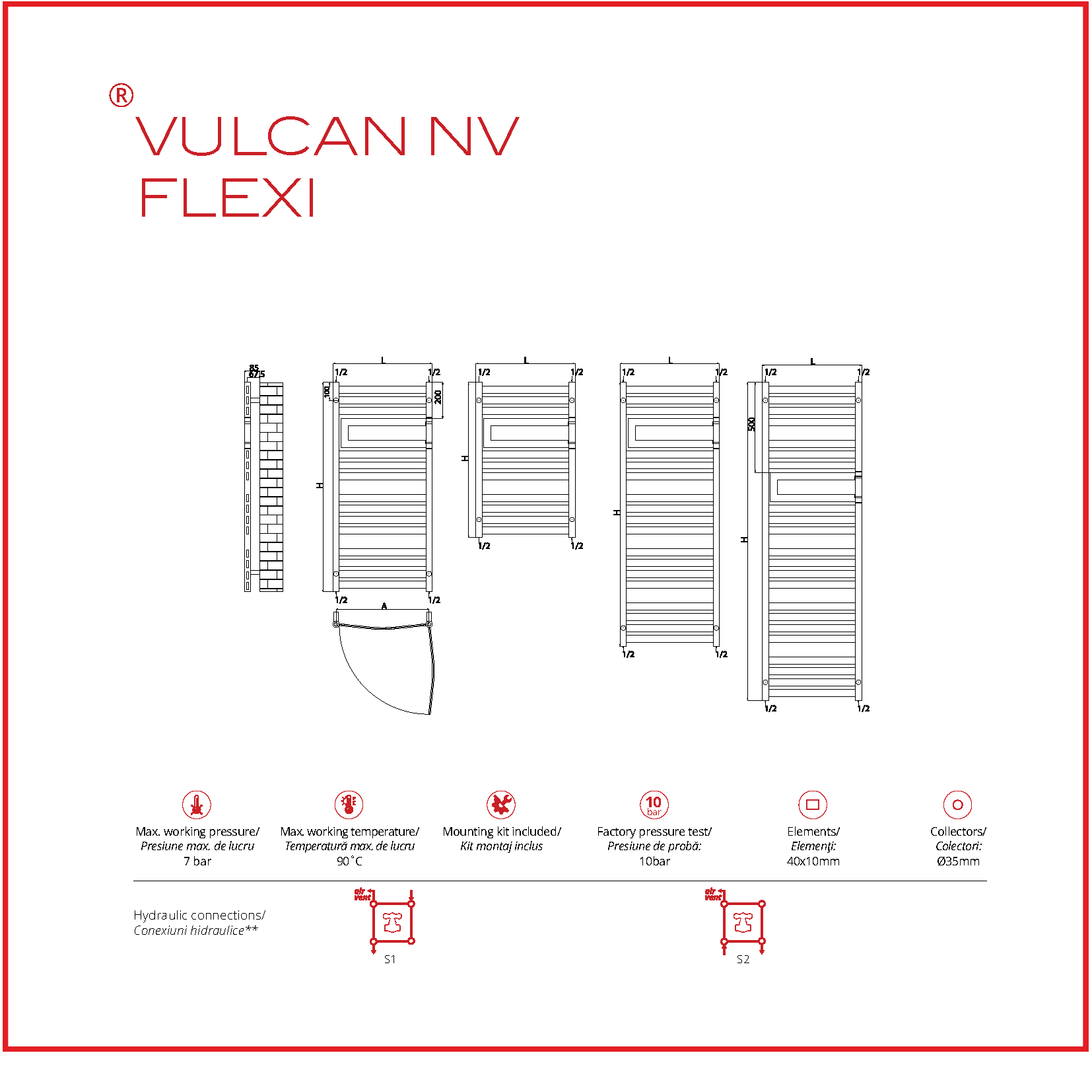 Calorifer baie portprosop decorativ cromat 565/1160 mm VULCAN NV FLEXI cu kit de instalare [4]
