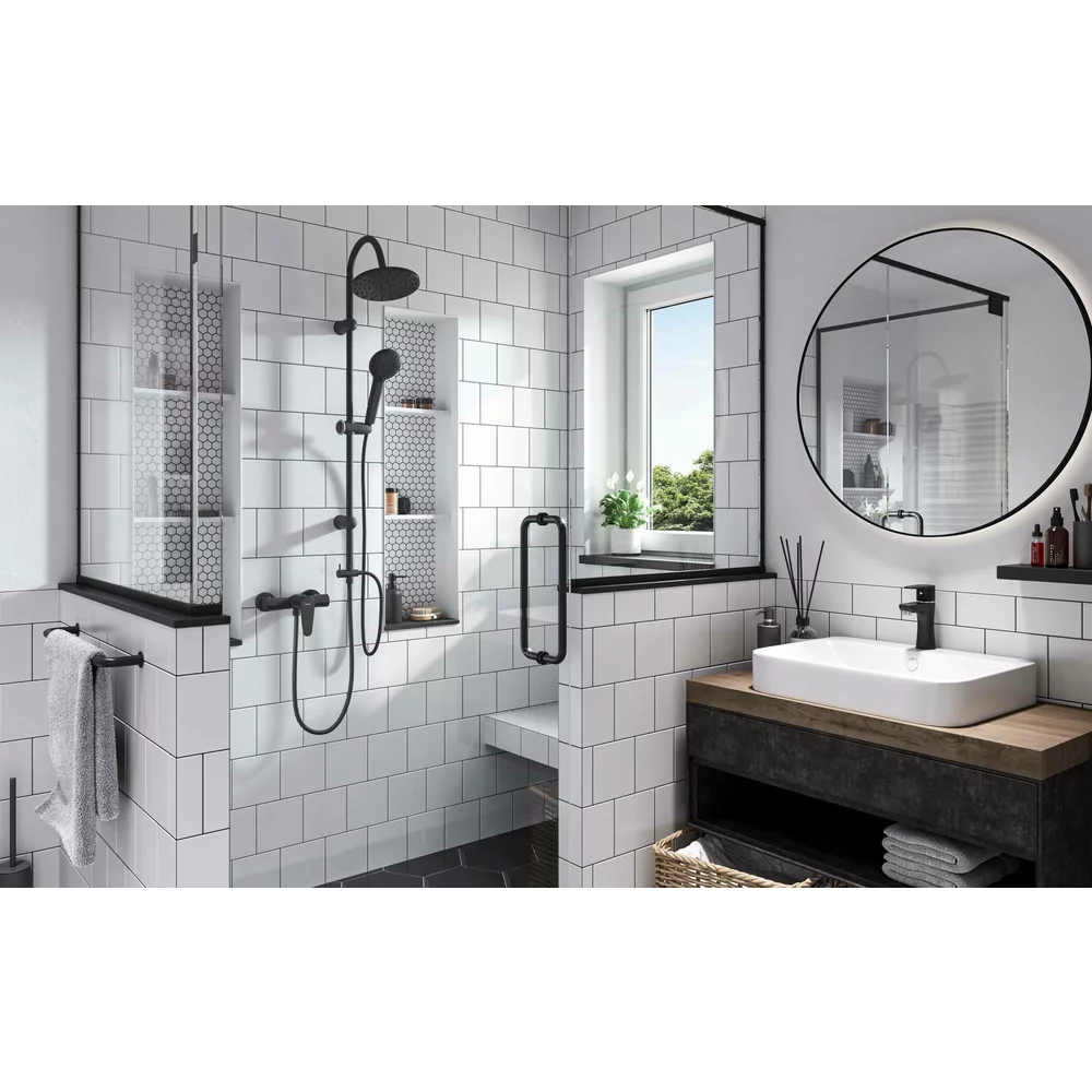 Coloana de dus cu comutator Ferro Rondo Black negru mat fara baterie NP21-BL [3]