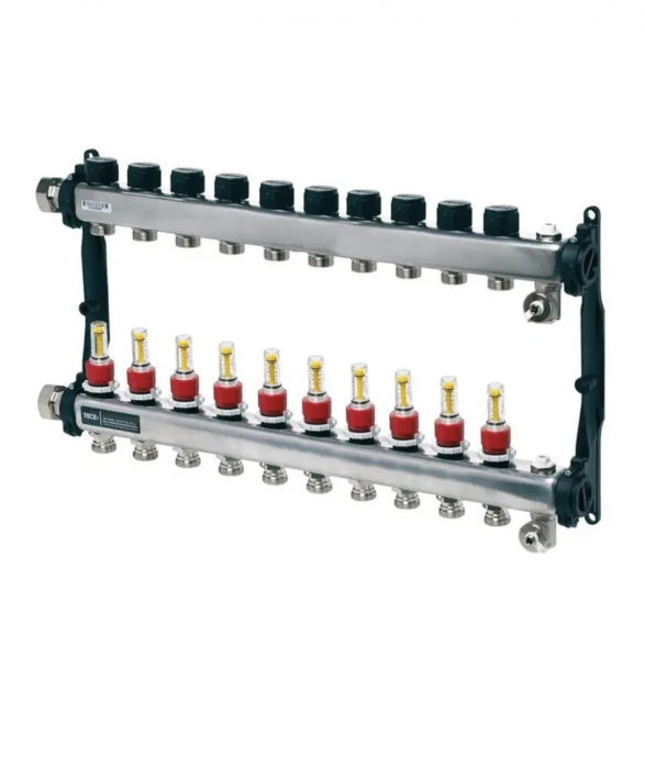 Distribuitor incalzire pardoseala, Tece 77310010, otel, filet interior, 10 cai, 1" [1]