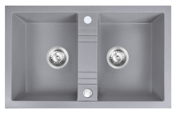 Set chiuveta Ferro granit 78x48 gri, 2 cuve + baterie Ferro lebada crom [3]