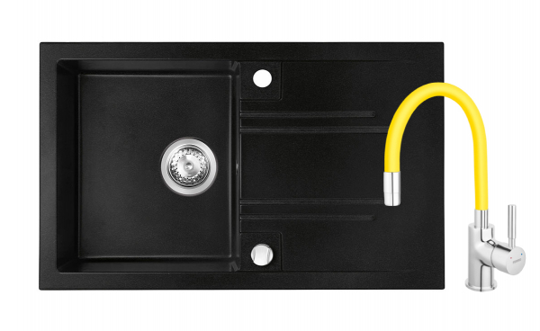 Set chiuveta Ferro granit 78x48 grafite cu baterie flexibila Ferro negru [1]