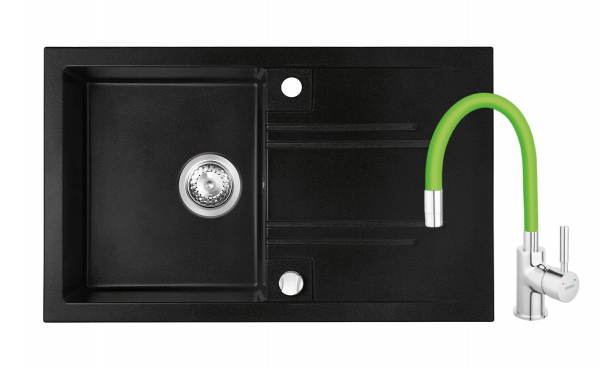 Set chiuveta Ferro granit 78x48 grafite cu baterie flexibila Ferro negru [1]