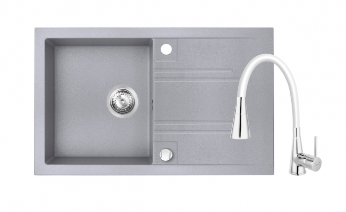Set chiuveta Ferro granit gri o cuva 78x48, cu baterie Ferro flexibila 2 functii [1]