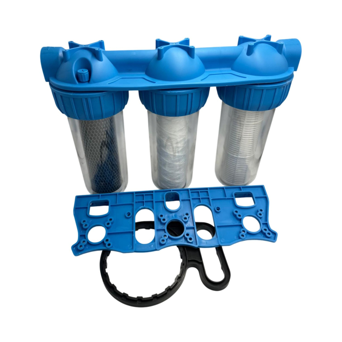 Filtre de apa ROVAL 3 x 10” cu 3/4” in linie pentru filtrare mecanica cu 3 cartuse filtrante - nylon + polipropilena + carbune activ [3]