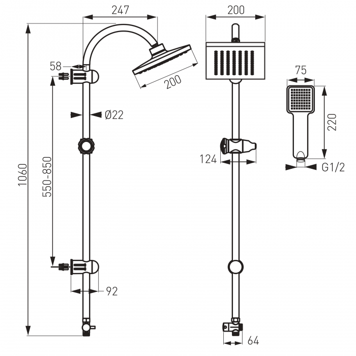 Pachet Squerto - set de dus cu dus fix si dus mobil culisant+ Algeo - Baterie perete dus, fara accesorii  NP22+BAG7 [5]