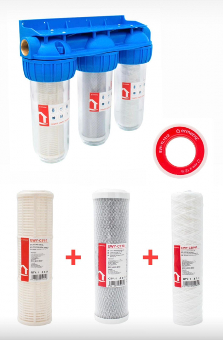 Pachet filtru de apa triplu 3/4'' EWY-3F34/10 + 1 set de filtre + 1 banda teflon [1]