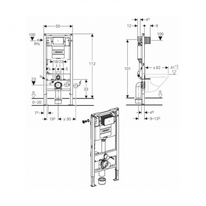 Rama Geberit Duofix pentru WC suspendat 112 cm cu rezervor incastrat Omega 12 cm [3]