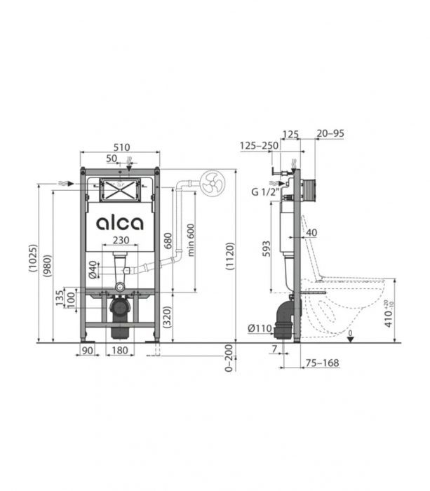 Rezervor WC, incastrat, Alcadrain AM101/1120, 51 x 112 cm, clapeta de actionare alba si sistem de fixare incluse [3]