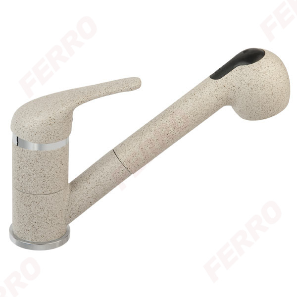 Set Chiuveta bucatarie Ferro Mezzo II 1 Cuva 580 x 480 mm NISIP si Baterie Ferro FREYA stativa bucatarie  cu dus extractibil BFR8S [3]