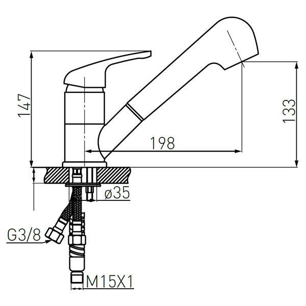 Set Chiuveta bucatarie Ferro Mezzo II 1 Cuva 580 x 480 mm NISIP si Baterie Ferro FREYA stativa bucatarie  cu dus extractibil BFR8S [2]