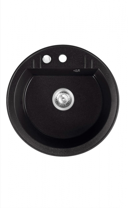 Set Chiuveta bucatarie Ferro Mezzo II 1 Cuva Rotunda 51 cm GRAFIT si Baterie cu Pipa Flexibila neagra ER-A208N [2]
