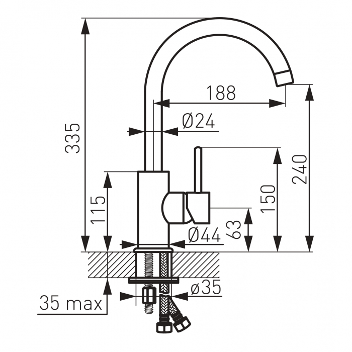 Set Chiuveta bucatarie Ferro Mezzo II 1 Cuva Rotunda 51 cm GRAFIT si Baterie Ferro Lugio BLG4 Crom [6]