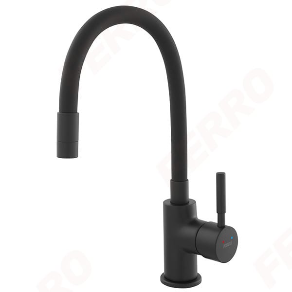 Set Chiuveta bucatarie Ferro Mezzo II 1 Cuva Rotunda 51 cm GRAFIT si Baterie Ferro NERO cu Pipa Flexibila [4]