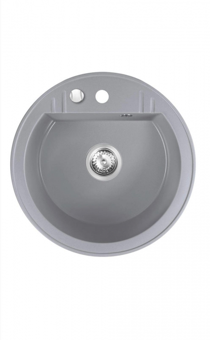 Set Chiuveta bucatarie Ferro Mezzo II 1 Cuva Rotunda 51 cm GRI si Baterie cu Pipa Flexibila GRI ER-A208G [2]