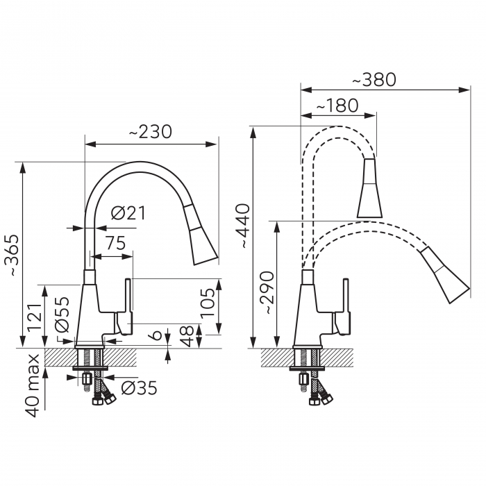 Set Chiuveta bucatarie Ferro Mezzo II 1 Cuva Rotunda 51 cm GRI si Baterie Ferro cu Pipa Flexibila Zumba II cu 2 functii [4]