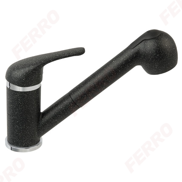 Set Chiuveta bucatarie Ferro Mezzo II 2 Cuve 78x48 cm GRAFIT si Baterie Ferro FREYA stativa bucatarie cu dus extractibil BFR8B [4]