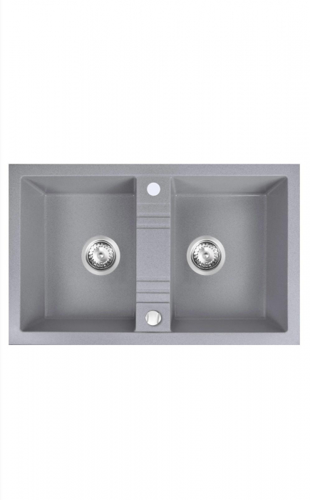 Set Chiuveta bucatarie Ferro Mezzo II 2 Cuve 78x48 cm GRI si Baterie Flexibila Gri ER-A208G [2]