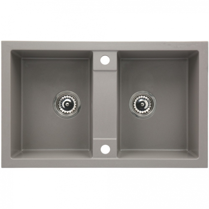 Set chiuveta bucatarie granit CASABLANCA DUO cu 2 cuve GRI 78x48cm + baterie GREY4H [2]
