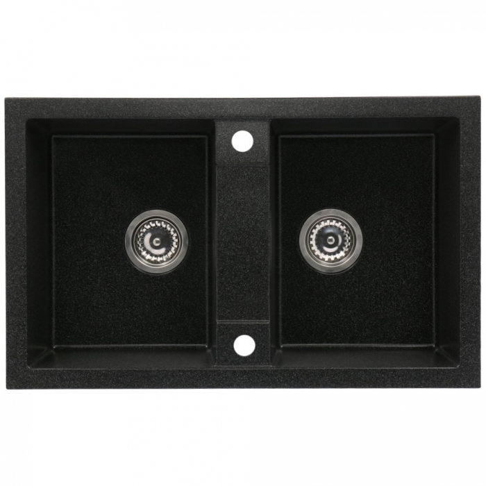 Set chiuveta bucatarie granit CASABLANCA DUO cu 2 cuve NEAGRA 78x48cm + baterie BFX4A-N [2]